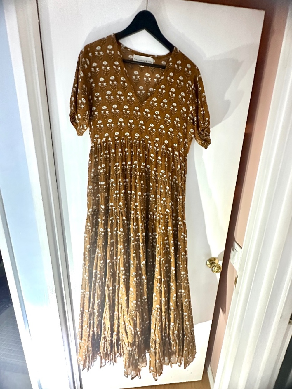 Daughters of India Chaaya Maxi Dress Chai Brown Floral Size Small